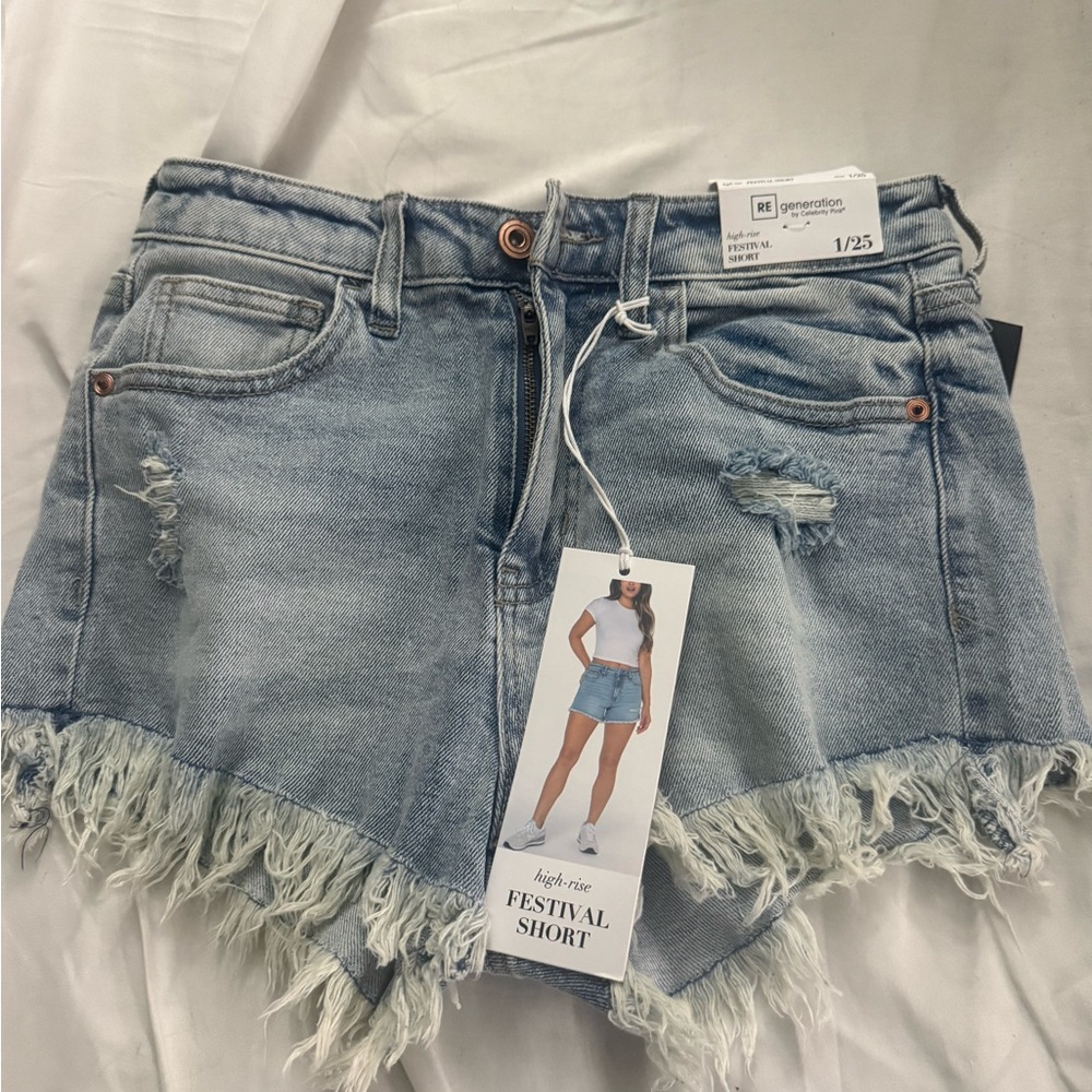 Celebrity Pink Light Blue Denim Jean Shorts